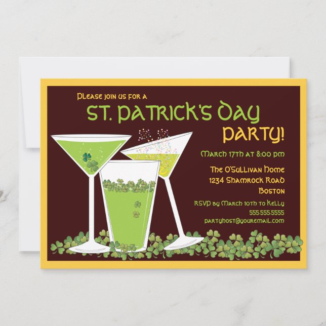 Invitation St. Patrick's Day Cocktails et bières verts (Devant)