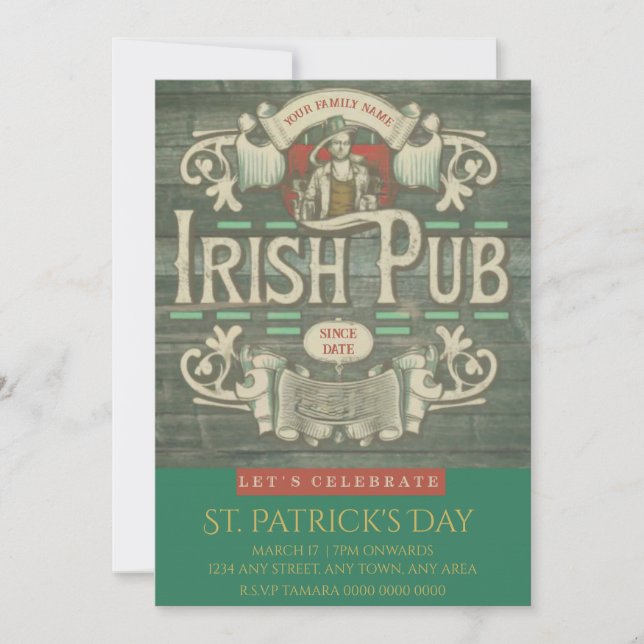 Invitation St Patrick's Day Funny Personnalisé Pub irlandais (Devant)