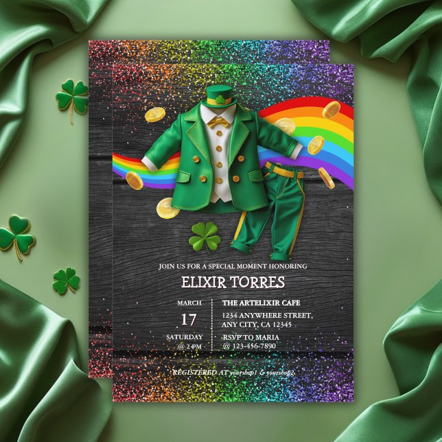 Invitation St. Patrick's Day Gold Rainbow Clover Baby shower (Créateur téléchargé)