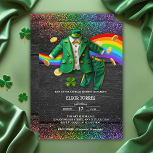 Invitation St. Patrick's Day Gold Rainbow Clover Baby shower