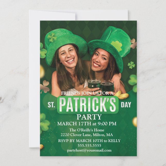 Invitation St. Patrick's Day Green Vine Shamrock Irish Party (Devant)