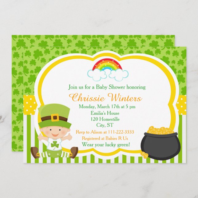 Invitation St Patrick's Day Irish Holiday Baby shower (Devant / Derrière)