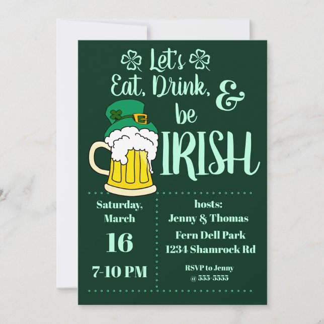 Invitation St. Patrick's Day Leprechaun Beer (Devant)