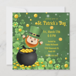 Invitation St. Patrick's Day Leprechauns Shamrock & Gold