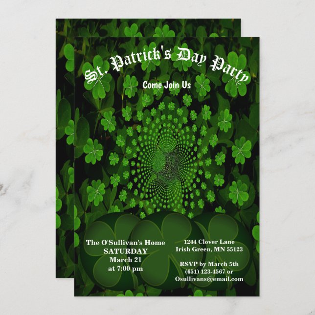 Invitation St Patrick's Day Party 4 Leaf Clover Kaleidoscope (Devant / Derrière)
