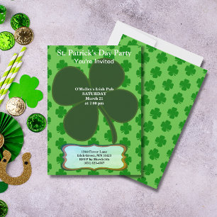 Invitation St. Patrick's Day Party Four Leaf Clover & Motif