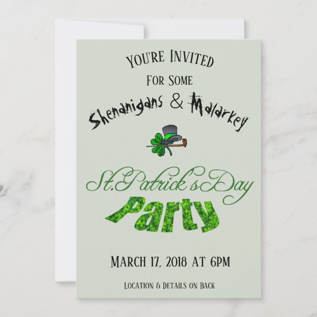 Invitation St. Patrick's Day Party Irish Green Funny (Devant)