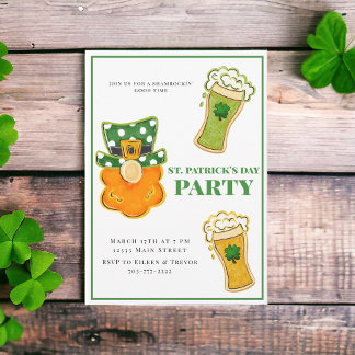 Invitation St Patrick's Day Party Leprechaun Bières Shamrocks