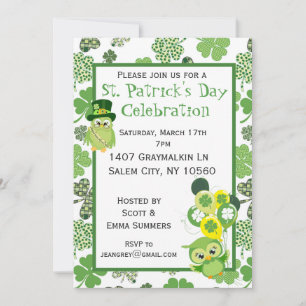 Invitation St. Patricks Day Party Shamrock Chouette verte