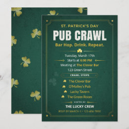 Invitation St Patrick's Day Pub Crawl Itinerary Vintage Green