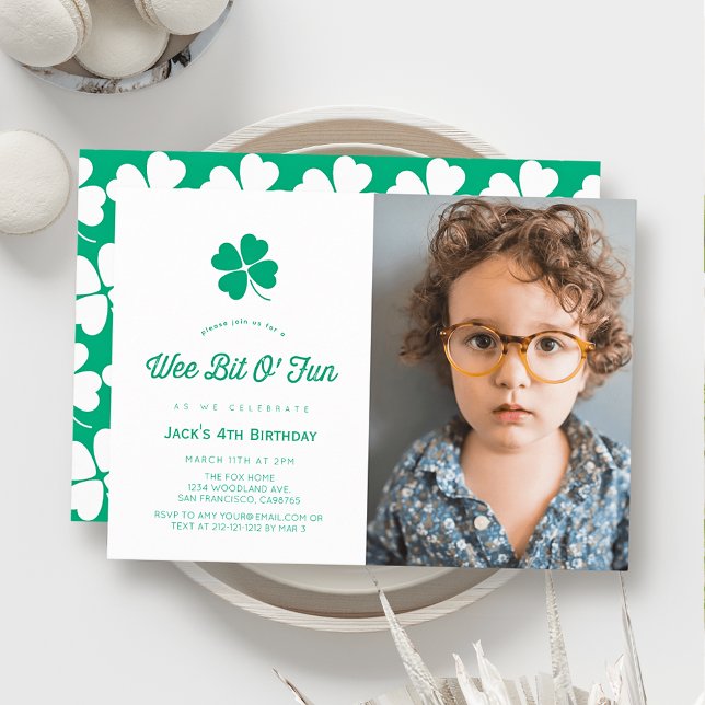 Invitation St. Patrick's Day Shamrock White Photo Birthday (Créateur téléchargé)
