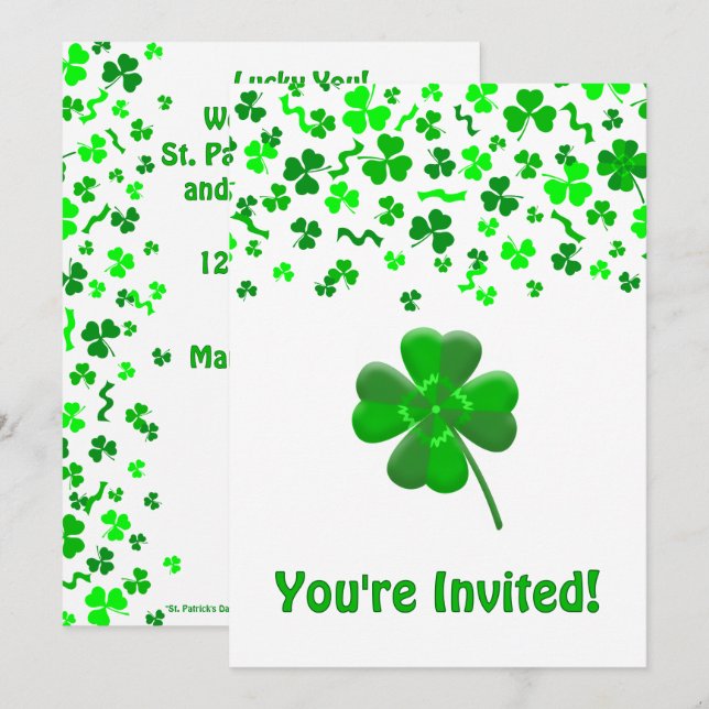 Invitation St Patrick's Day Shamrocks Personalized Flat (Devant / Derrière)