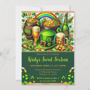 Invitation St Patrick's Day Sweet Sixteen aquarelle