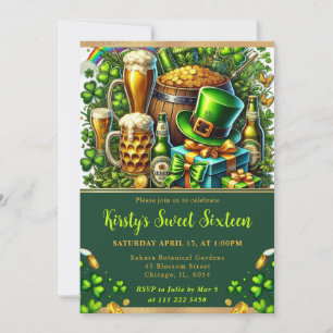 Invitation St Patrick's Day Sweet Sixteen aquarelle