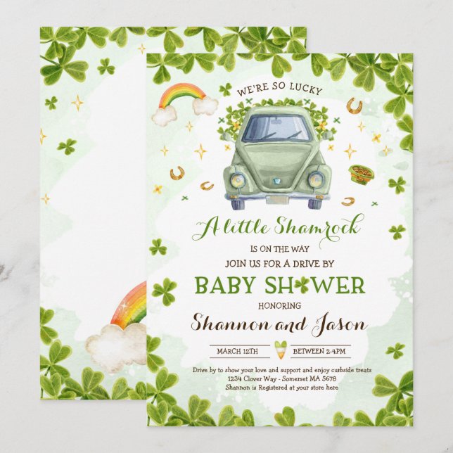 Invitation St Patrick's Little Shamrock Drive Par Baby shower (Devant / Derrière)