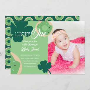 Invitation St. Patricks Lucky First Birthday Donut Photo