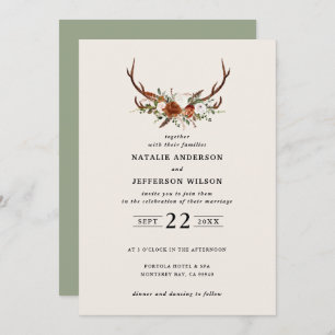 Invitation Stag sauge vert floral rustique élégant moderne