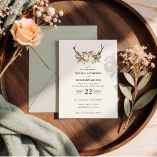 Invitation Stag sauge vert floral rustique élégant moderne