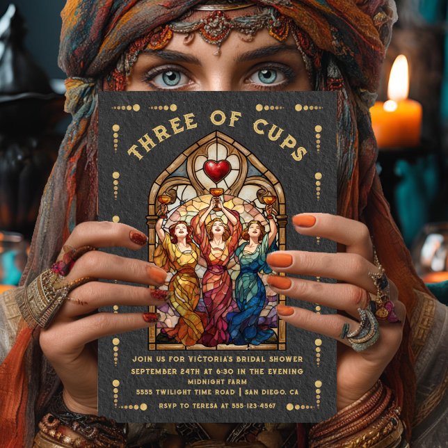 Invitation Stained Glass Three of Cups Bridal Shower Tarot (Créateur téléchargé)