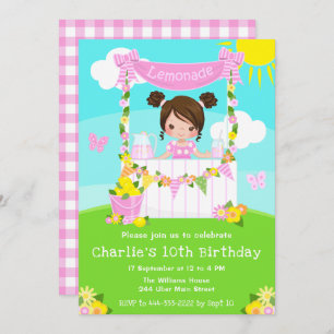 Invitation Stand de citronnade rose Anniversaire Brown coiffe