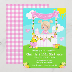 Invitation Stand de limonade rose Anniversaire Fille aux chev