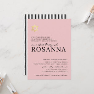 Invitation STAR Bat Mitzvah moderne minimaliste paris rose no