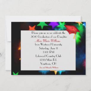 Invitation Star Bokeh avec Casquette Red Graduation