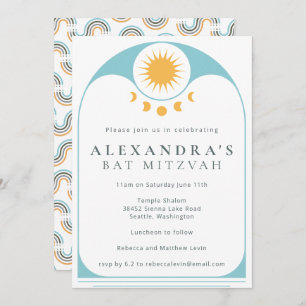 Invitation Star Celeste Soleil Jaune Bleu Bat mitzvah moderne