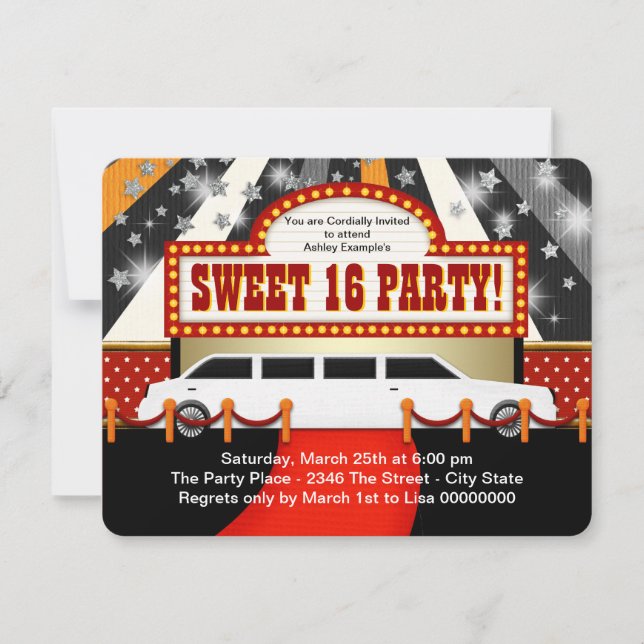 Invitation Star de cinéma dans une limousine blanche Fête dou (Devant)