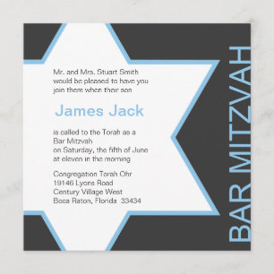 Invitation Star de David Bar Mitzvah - Blue & Grey