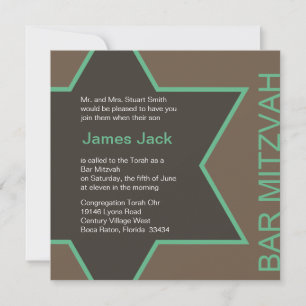 Invitation Star de David Bar Mitzvah - Vert et Brown