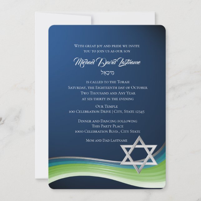 Invitation Star de David Green et Blue Gradient Bar Mitzvah (Devant)