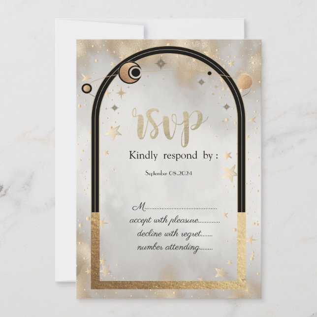 Invitation Star de l'or céleste Sun Moon Galaxy RSVP (Devant)