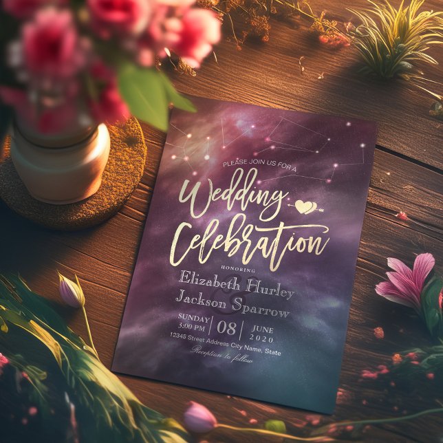 Invitation Star de nuit Mariage moderne Sky Galaxy Constellat (Créateur téléchargé)