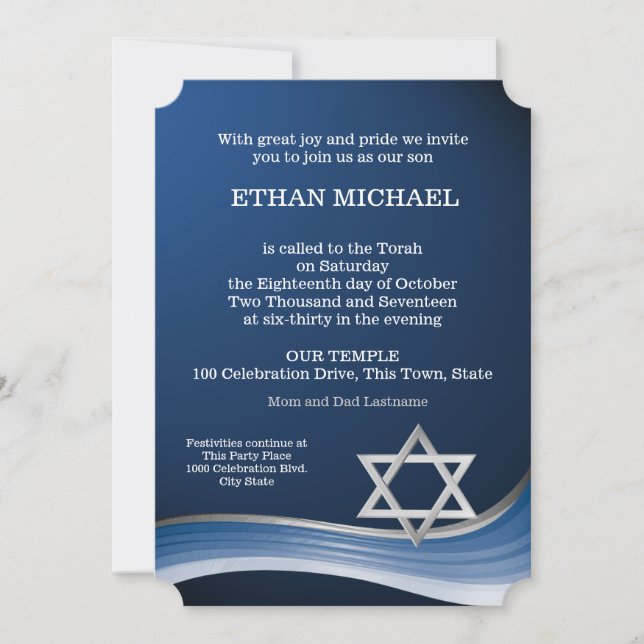 Invitation Star et Blue Wave Bar Mitzvah (Devant)