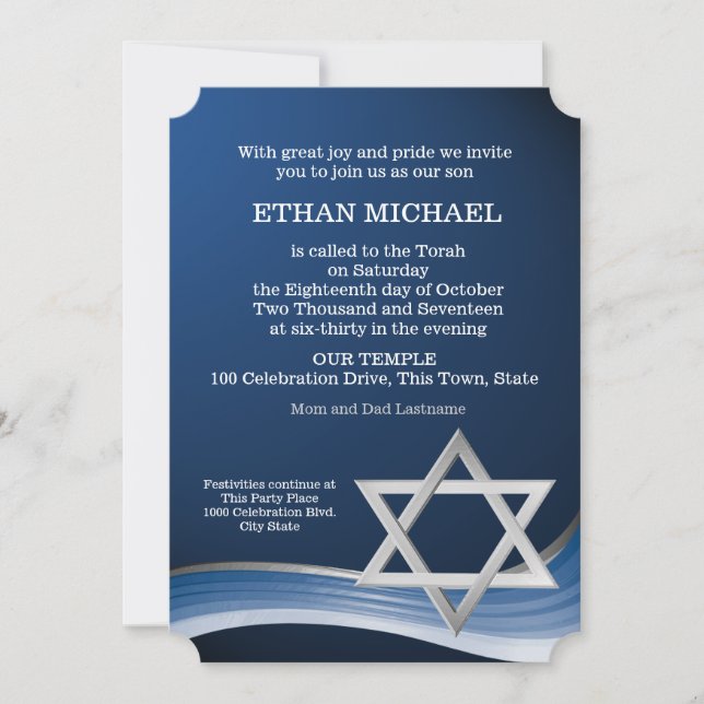 Invitation Star et Blue Wave Bar Mitzvah (Devant)
