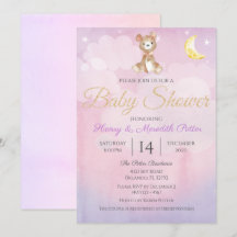 Star et Lune Teddy Bear Purple Girls Baby shower