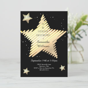 Invitation Star Gold Black Sweet sixteen Anniversaire