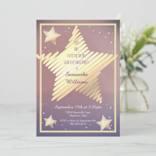 Invitation Star Gold rose violet Sweet sixteen Anniversaire
