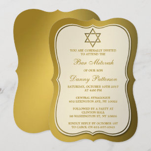 Invitation Star Juive Or Métallique De David Bar Mitzvah