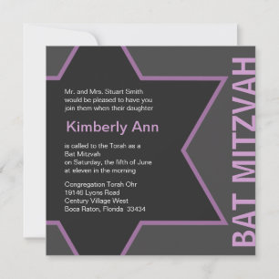 Invitation Star moderne de David Bat mitzvah - gris et rose