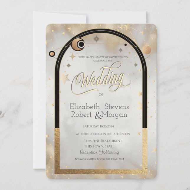 Invitation Star Or Celeste Soleil et Moon Galaxy Mariage (Devant)