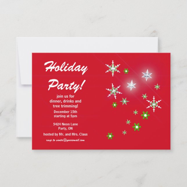 Invitation Star Sparkle Red Holiday Party (Devant)