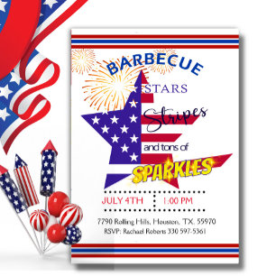 Invitation Star Stripes Et Étincelles 4 juillet Barbecue