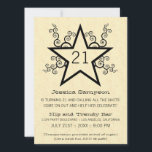 Invitation Star Swirls 21st Birthday Party Invitation, Noir<br><div class="desc">Funky et branché Star Swirls 21st Birthday Party Invitation avec une étoile gigantesque au milieu d'une cascade de tourbillons et d'un arrière - plan en papier imitation texturé. Combien de tours et de tours y aura-t-il à votre fabuleux bash célébrant votre 21e anniversaire ? Commencez la fête à droite avec...</div>