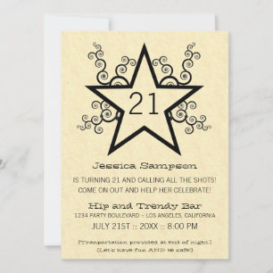 Invitation Star Swirls 21st Birthday Party Invitation, Noir