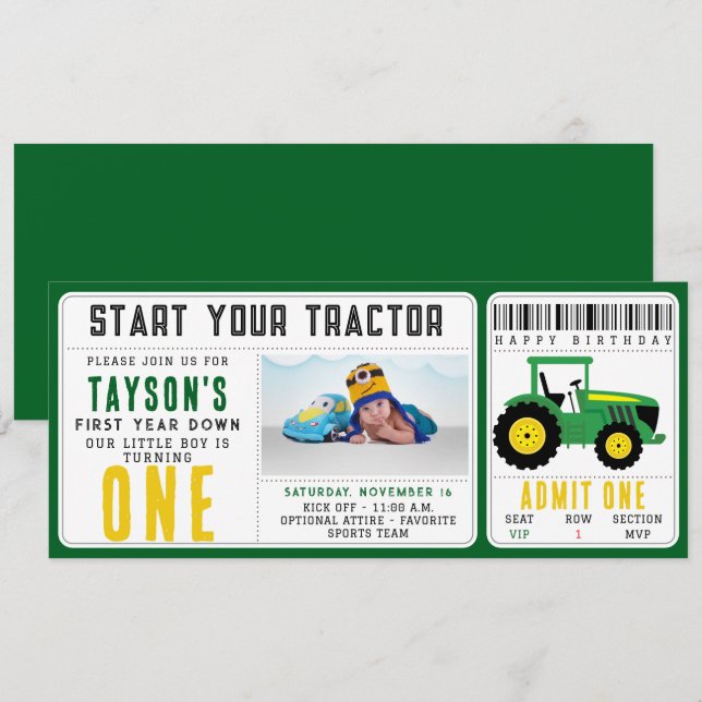Invitation Star Your Tracteur 1er anniversaire | Thème de la  (Devant / Derrière)