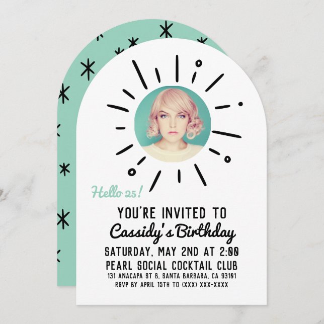 Invitation STARBURST | Custom Simple & Chic Photo Birthday (Devant / Derrière)