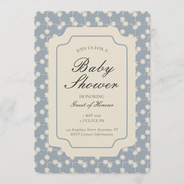 Invitation Starburst Geometric Gender Neutral Blue Beige (Devant)