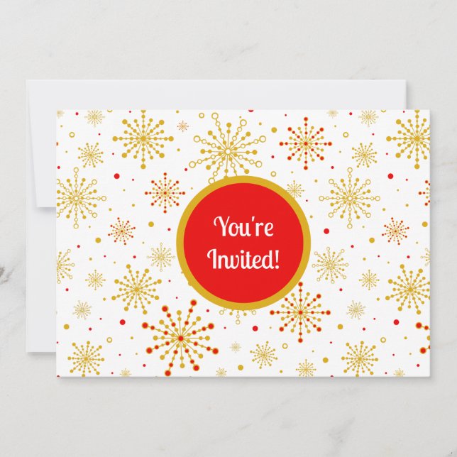 Invitation Starburst rétro atomique mi-siècle Mood Rouge & Or (Devant)